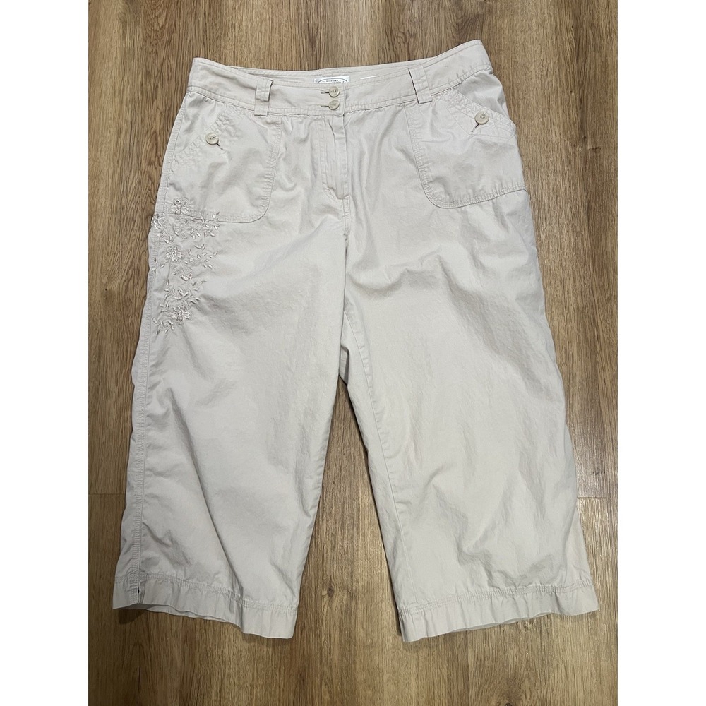 Northern Reflections Town Capri Pants Women's 12 Beige Cotton Embroidered